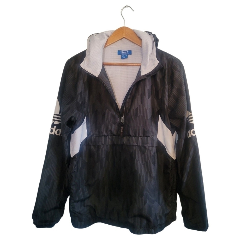 ADIDAS Originals Half-zip Windbreaker/Raincoat Jacket Size S Adjustable Hood